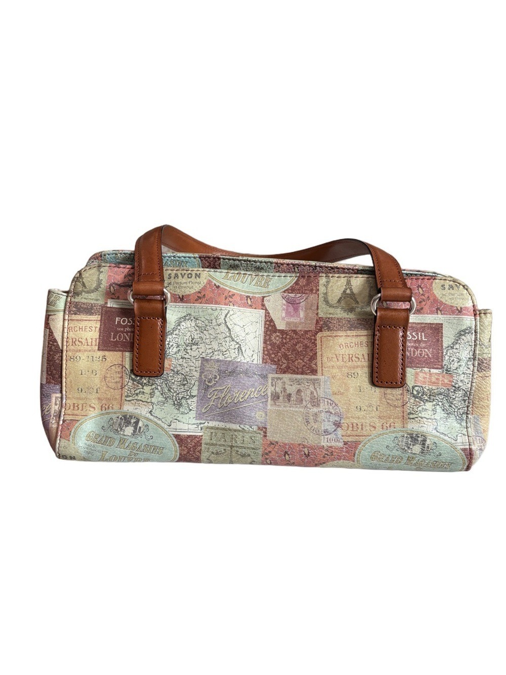 Fossil Coronado leather purse. Vintage travel postcard map design vintage - Picture 2 of 13